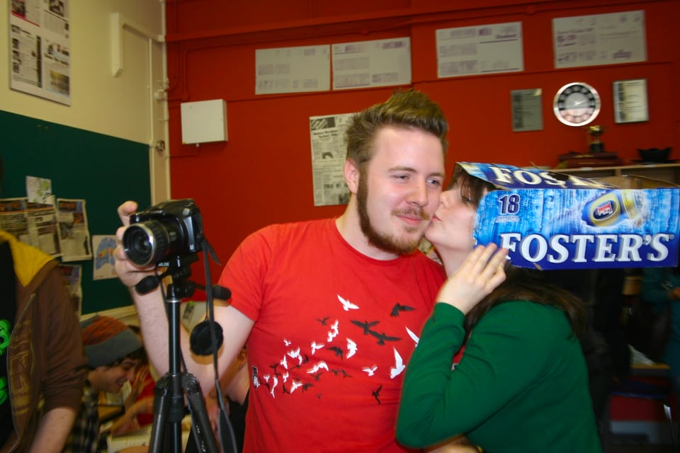 Maddy and I in 2008 just after getting together. This is us in the student newspaper office.