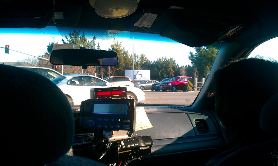 The view from the back seat outside Facebook's offices, February 2012