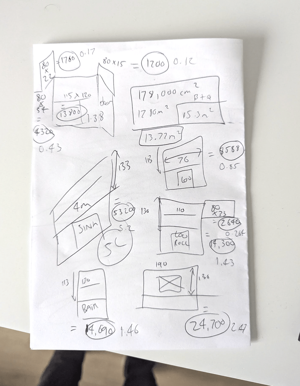 In hindsight, this was far too detailed a way of measuring the walls and I should’ve just done the room’s width x height instead